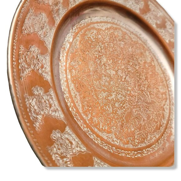 Vintage Persian Round Tray Plate Copper with Tin Wash Beautiful Details JH1338 - Picture 5 of 9